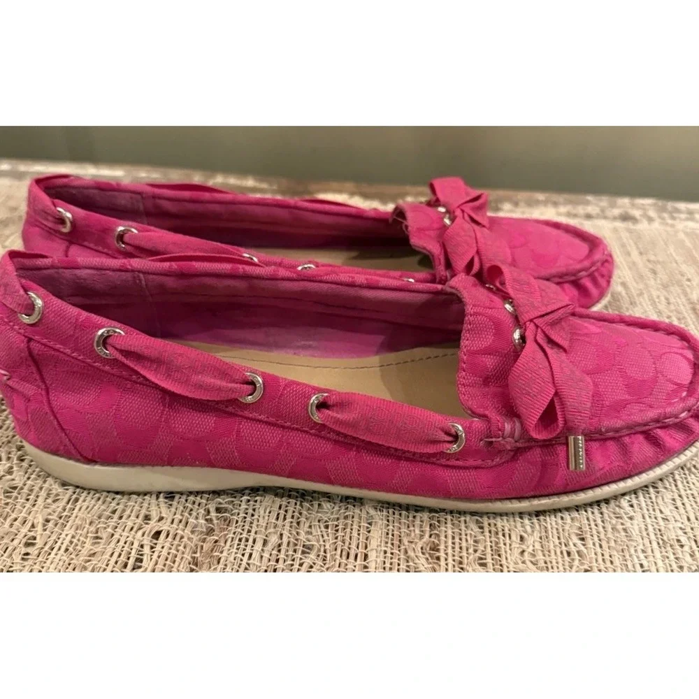 Coach Carisa Q1741 Women's Hot Pink Boat Shoe Slip On Bow Loafers 9B - Picture 8 of 12